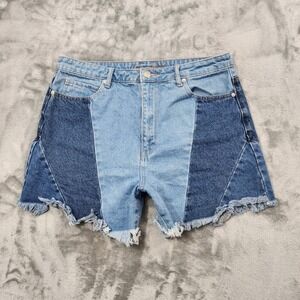 Copperflash Shorts Women 8 Blue Patchwork Denim High Rise Bermuda Cut Off Casual